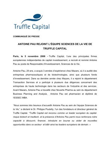 ANTOINE PAU REJOINT L'ÃQUIPE SCIENCES DE ... - Truffle Capital