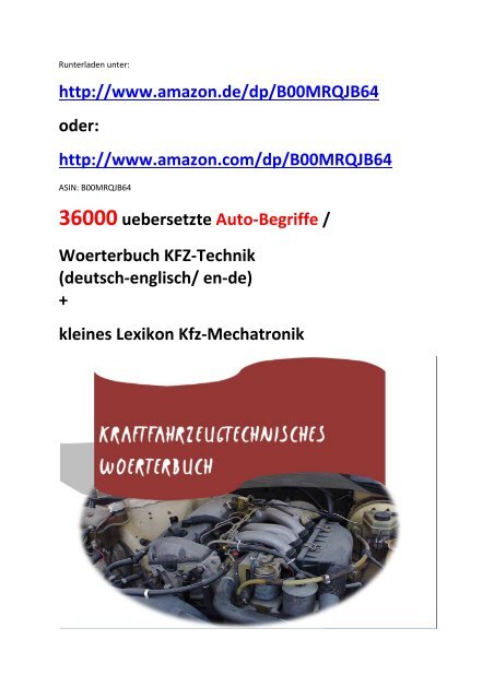 Neuerscheinung Frankfurter Buchmesse 2014: 36000 uebersetzte Auto-Begriffe  Woerterbuch KFZ-Technik deutsch-englisch en-de