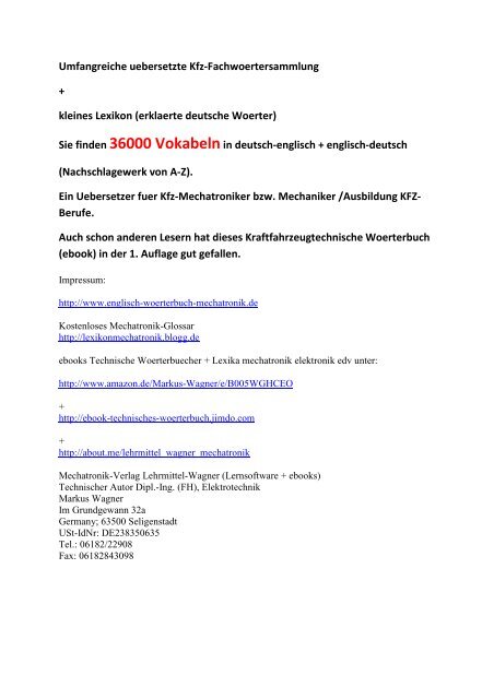 Neuerscheinung Frankfurter Buchmesse 2014:  36000 uebersetzte Auto-Begriffe Woerterbuch KFZ-Technik deutsch-englisch en-de