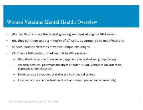 SYSTEMATIC REVIEW OF WOMEN VETERANS' UNIQUE MENTAL ...
