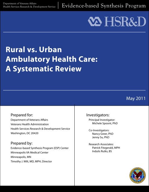 Rural vs. Urban Ambulatory Health Care Review - HSR&D