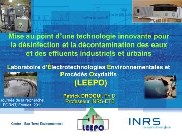 Mise au point d'une technologie innovante pour la dÃ©sinfection et la ...