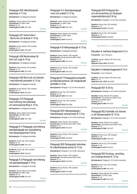 Utbildningskatalog 2009/2010 program och kurser - HÃ¶gskolan i GÃ¤vle