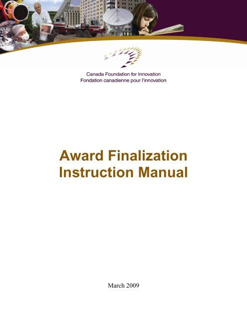 Award Finalization Instruction Manual - Canada Foundation for ...