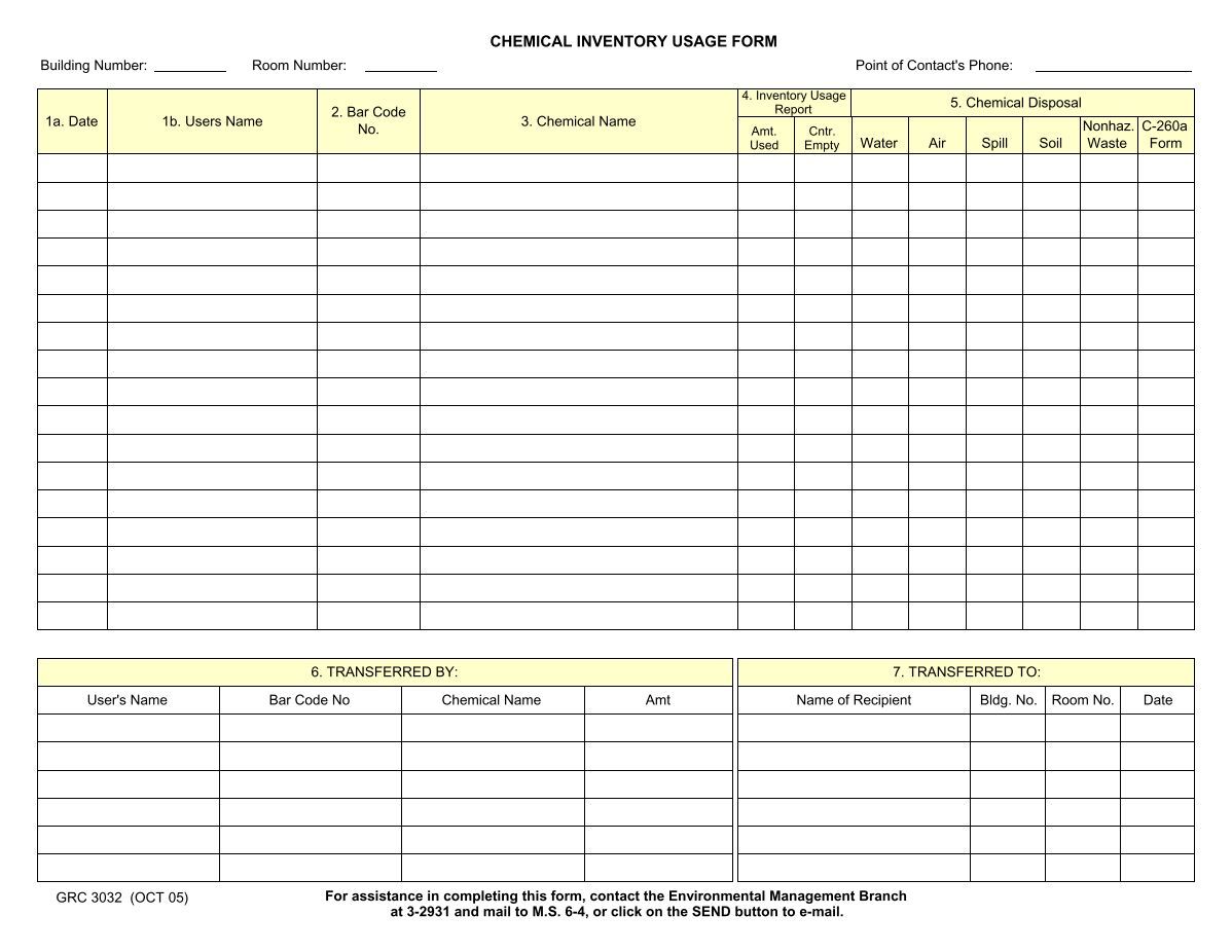 CHEMICAL INVENTORY USAGE FORM - Nasa