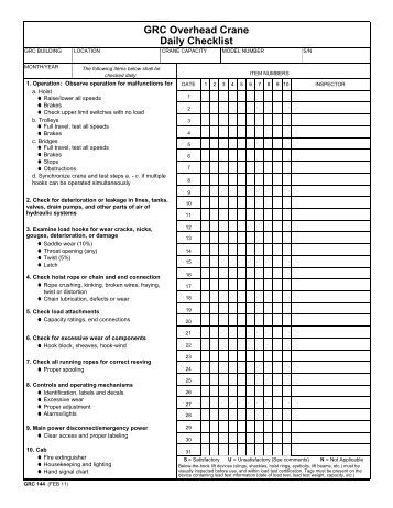 Aerial Lift Platform Operator Daily Checklist - Nasa