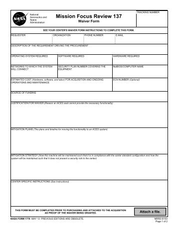 NF1778 - Mission Focus Review 137 Waiver Form - NASA