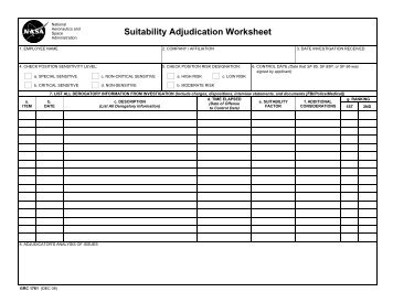 Suitability Adjudication Worksheet - Nasa