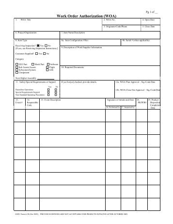 Work Order Authorization (WOA) - NASA