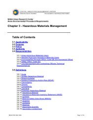 Hazardous Materials Management Table of Contents - NASA