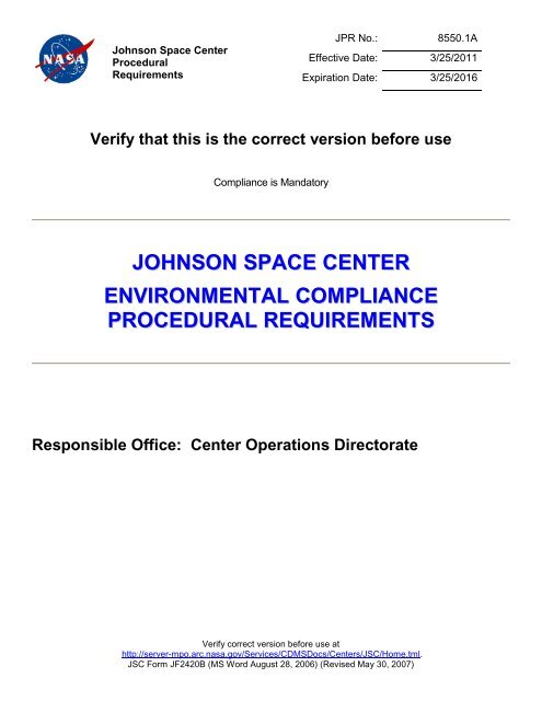 JPR 8550.1 - Nasa