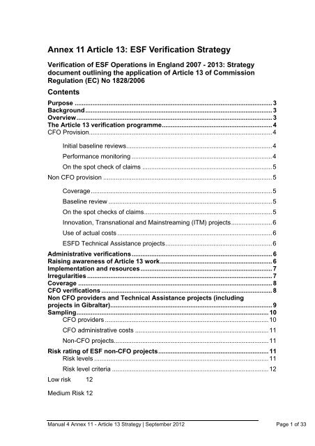 ESF Guidance Manual 4 Annex 11: Article 13: ESF Verification ...