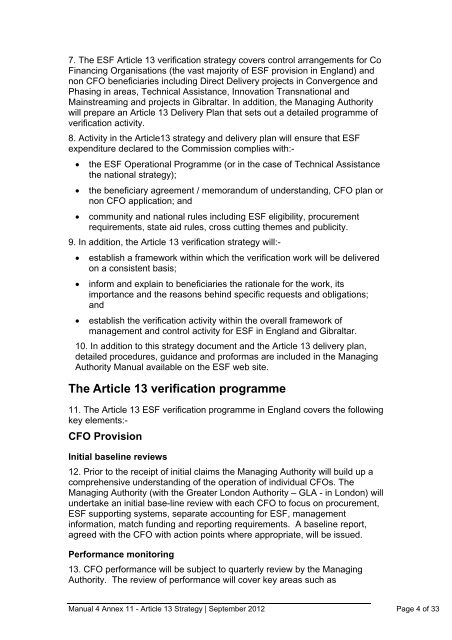 ESF Guidance Manual 4 Annex 11: Article 13: ESF Verification ...