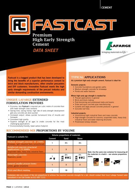 Fastcast Datasheet - Lafarge in South Africa