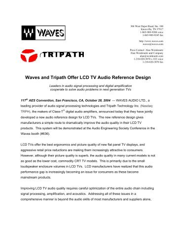 Waves and Tripath Offer LCD TV Audio Reference Design - Maxx
