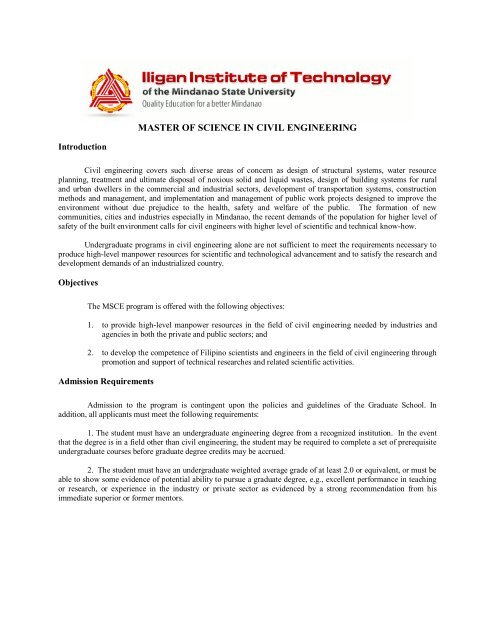 master of science in civil engineering - Iligan Institute of Technology