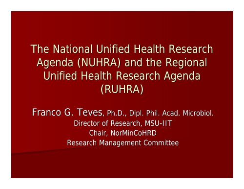 The National Unified Health Research Agenda (NUHRA) and the ...