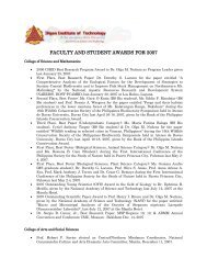 faculty and student awards for 2007 - Iligan Institute of Technology