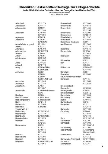 Chroniken/Festschriften/Beiträge zur ... - Evangelische Kirche der Pfalz