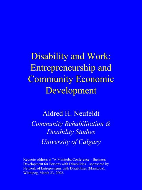 Entrepreneurship and Community Economic Development