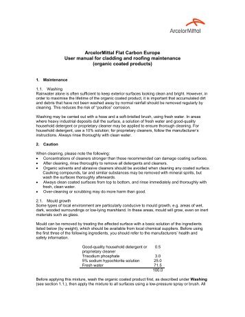 ArcelorMittal Flat Carbon Europe User manual for cladding and ...