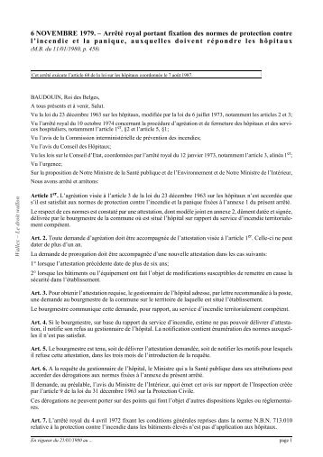 6 NOVEMBRE 1979. â ArrÃªtÃ© royal portant fixation des ... - Wallex