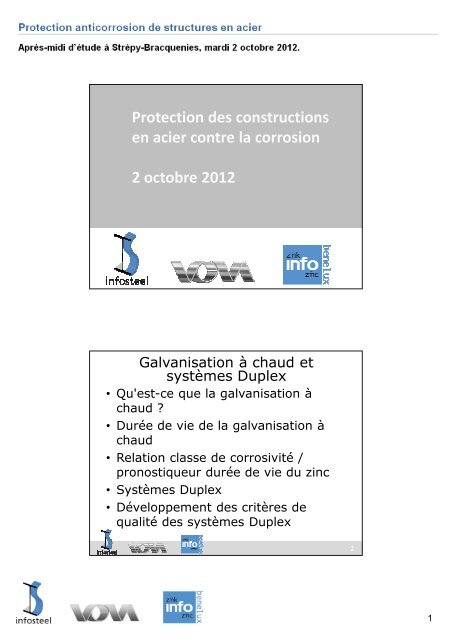 Protection anticorrosion par galvanisation Ã  chaud et ... - Infosteel