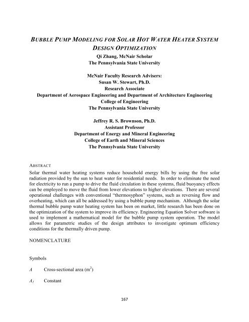 Bubble Pump Modeling For Solar Hot Water Heater System Design
