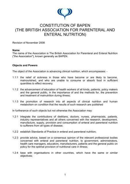 constitution of the british association for parenteral and ... - BAPEN
