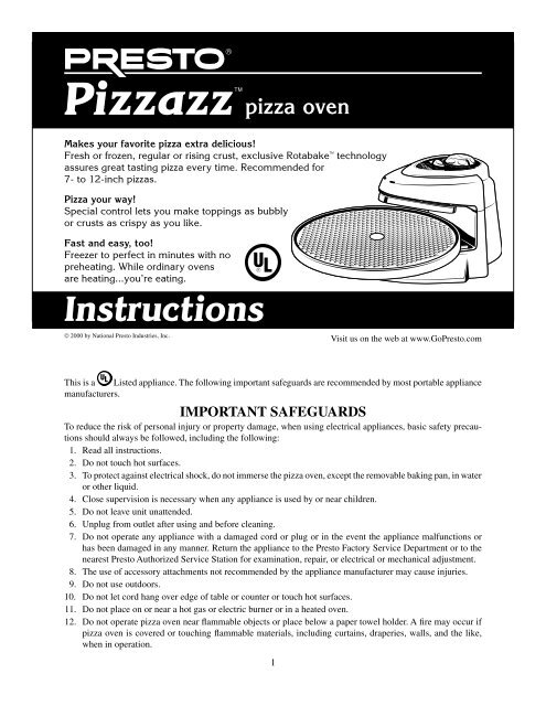 Pizzazz pizza Oven - Presto