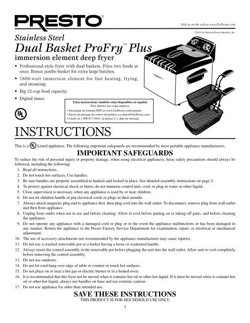 presto dual basket pro fry