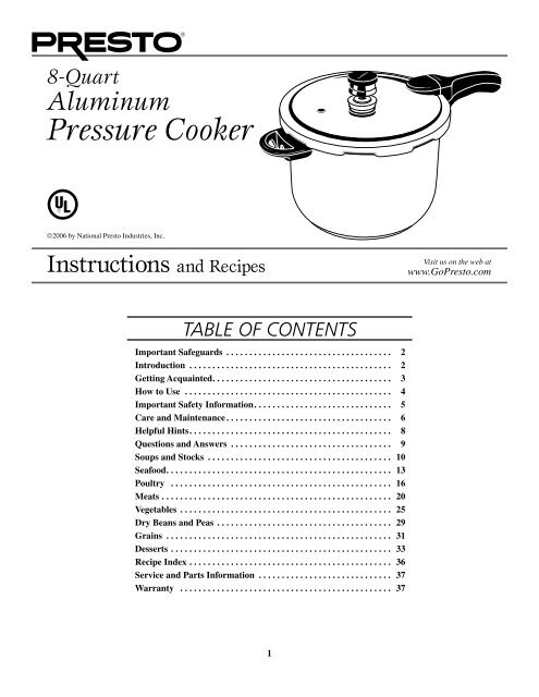 Instruction Book for the 10-quart Pressure Cooker Plus - Electric Pressure  Cookers - Presto®