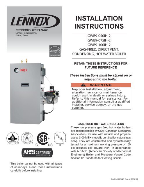 Gwb9 Ih Boiler Installation Manual Lennox