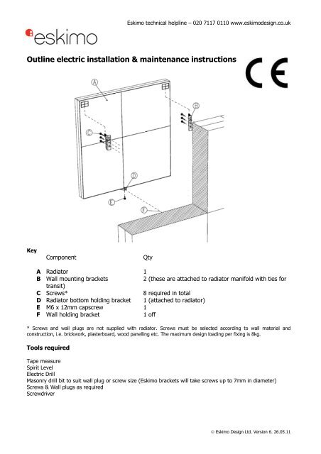 Outline installation & maintenance instructions