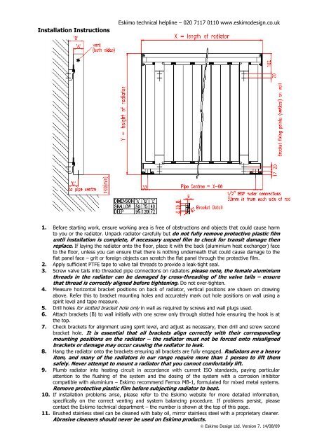 Outline installation & maintenance instructions