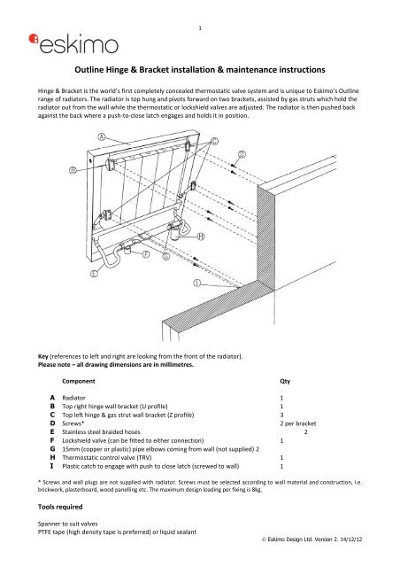 Outline installation & maintenance instructions