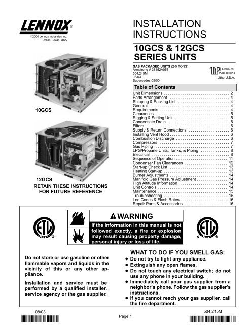 INSTALLATION INSTRUCTIONS - Lennox