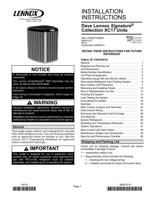 Xc17 Air Conditioner Installation Manual Lennox