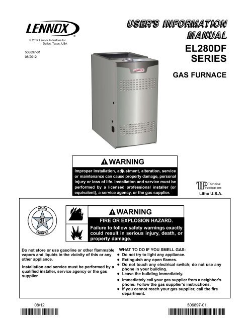 El280df Two Stage Gas Furnace Homeowners Manual Lennox