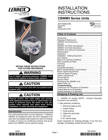 CBWMV Air Handler Installation Manual - Lennox