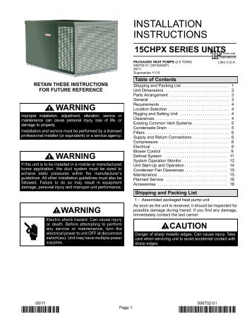 15CHPX Packaged Unit Installation Manual - Lennox