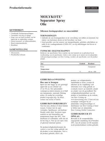 Molykote Separator Spray Technische Beschrijving (pdf) - Mavom