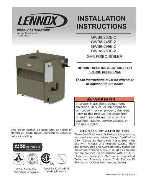 Gwb8 E Boiler Installation Manual Lennox
