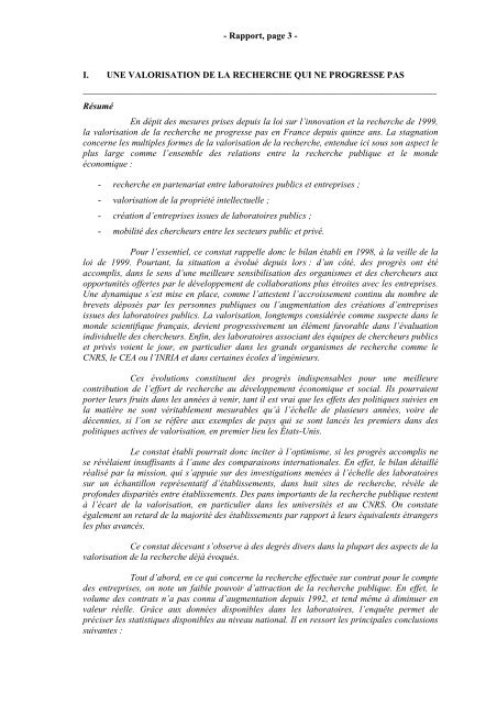 RAPPORT Valorisation de la Recherche - Inspection GÃ©nÃ©rale des ...