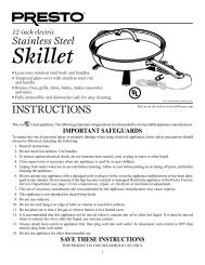 Presto Â® 12-inch Stainless Steel Electric Skillet Instruction Manual