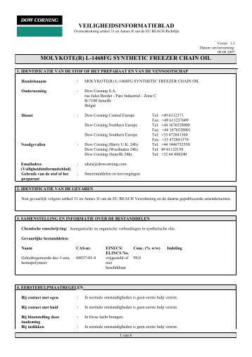 Molykote L-1468FG veiligheidsinformatieblad - Mavom