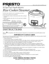 PrestoÂ® 8-Cup Cool Touch Electric Rice Cooker/Steamer Instruction ...