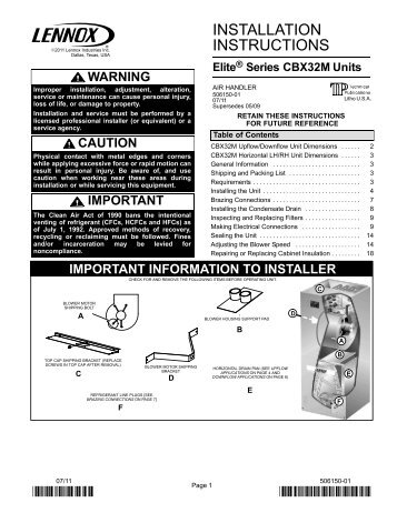 CBX32M Air Handler Installation Manual - Lennox