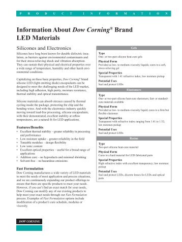 Information About Dow CorningÂ® Brand LED Materials