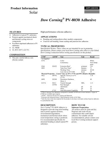 Dow CorningÂ® PV-8030 Adhesive - Mavom